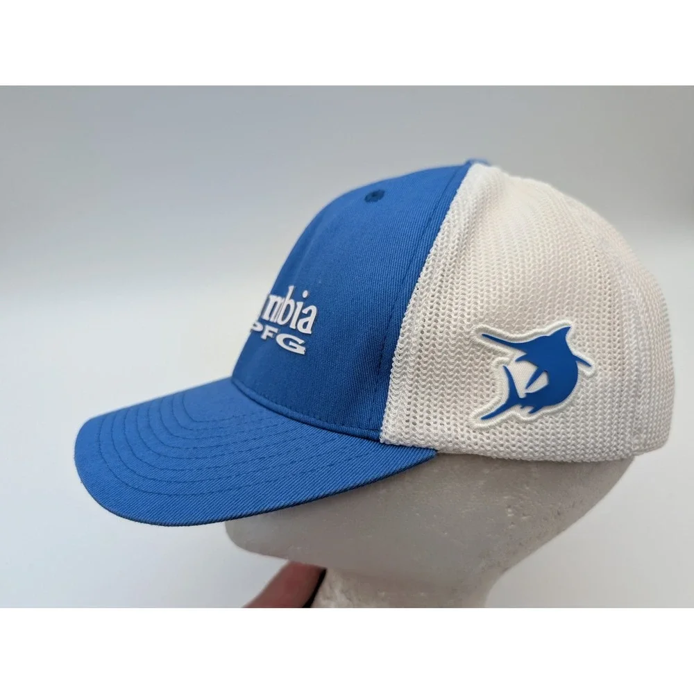 Columbia PFG Mesh Ball Cap Blue White Fishing Hat L/XL CU5367